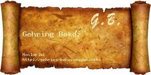 Gehring Bekő névjegykártya